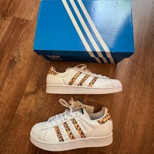 New (with tag and box) Adidas Superstar with animal print detail